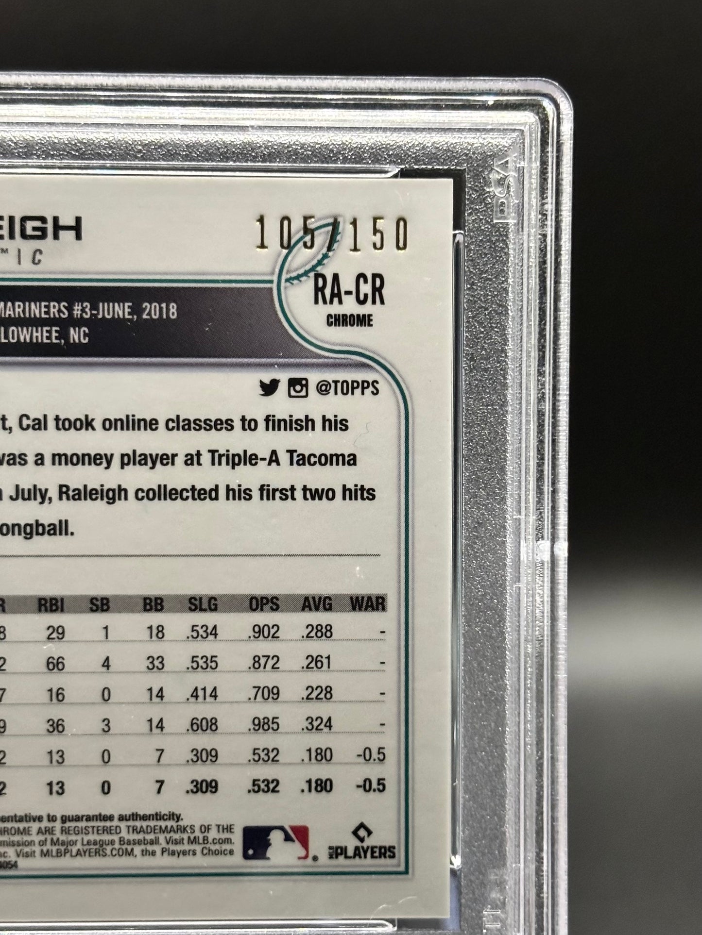 Cal Raleigh - 2022 Topps Chrome Blue RayWave Auto /150 PSA 10 GEM MT