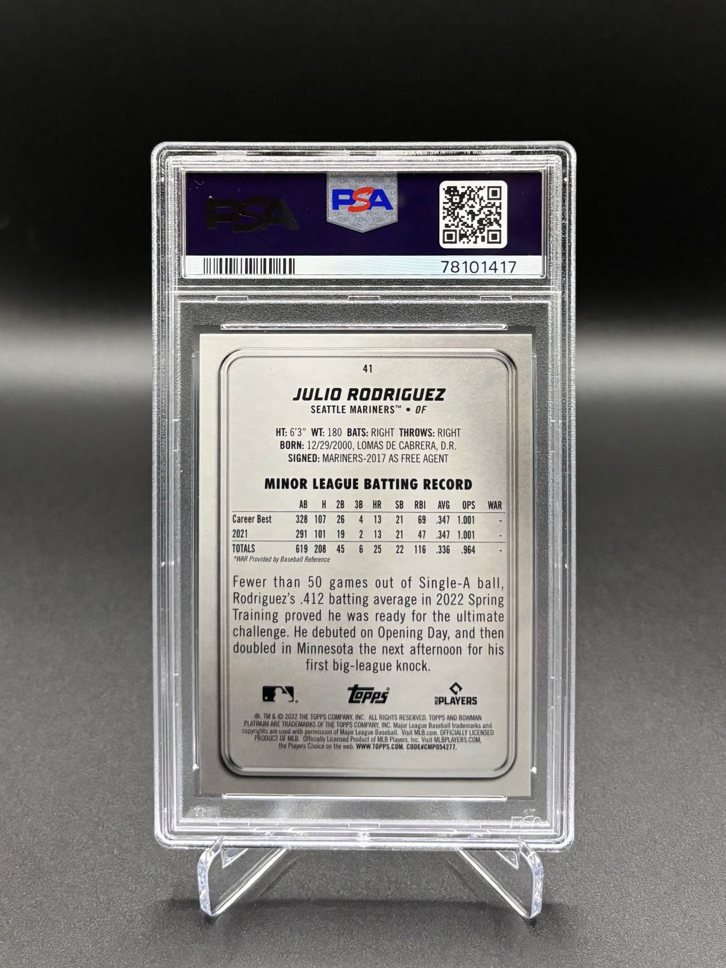 Julio Rodriguez - 2022 Bowman Platinum #41 PSA 10 GEM MINT Rookie Card