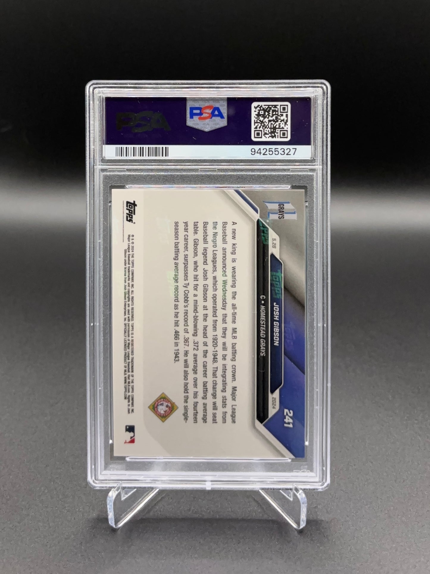 Josh Gibson - 2024 Topps Now #241 — PSA 10 GEM MINT Career Batting Leader