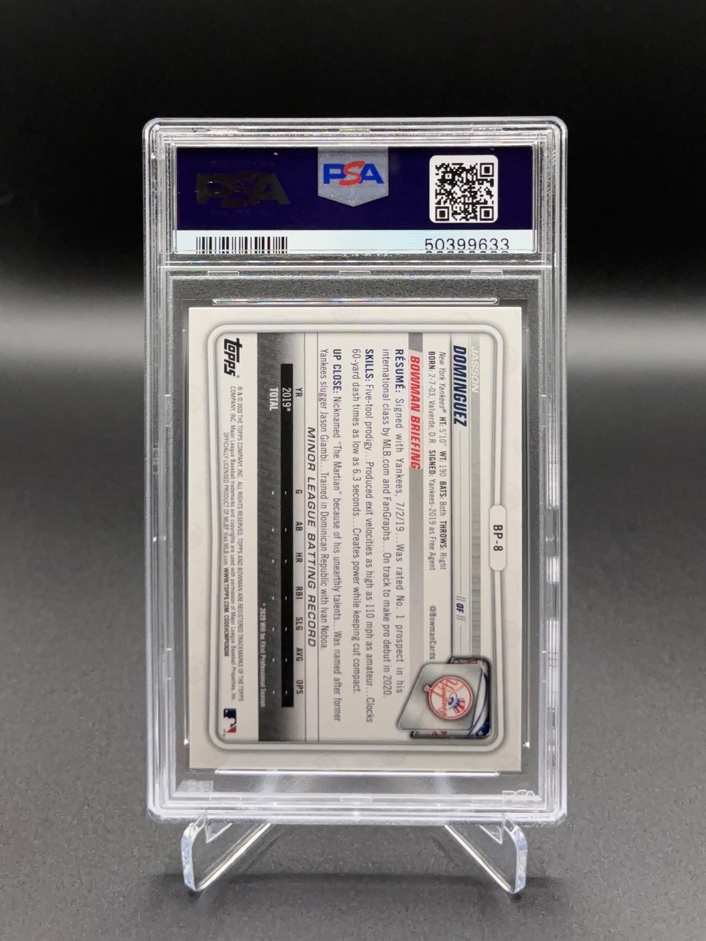 Jasson Domínguez - 2020 Bowman Paper Prospects #BP8 — PSA 10 GEM MINT