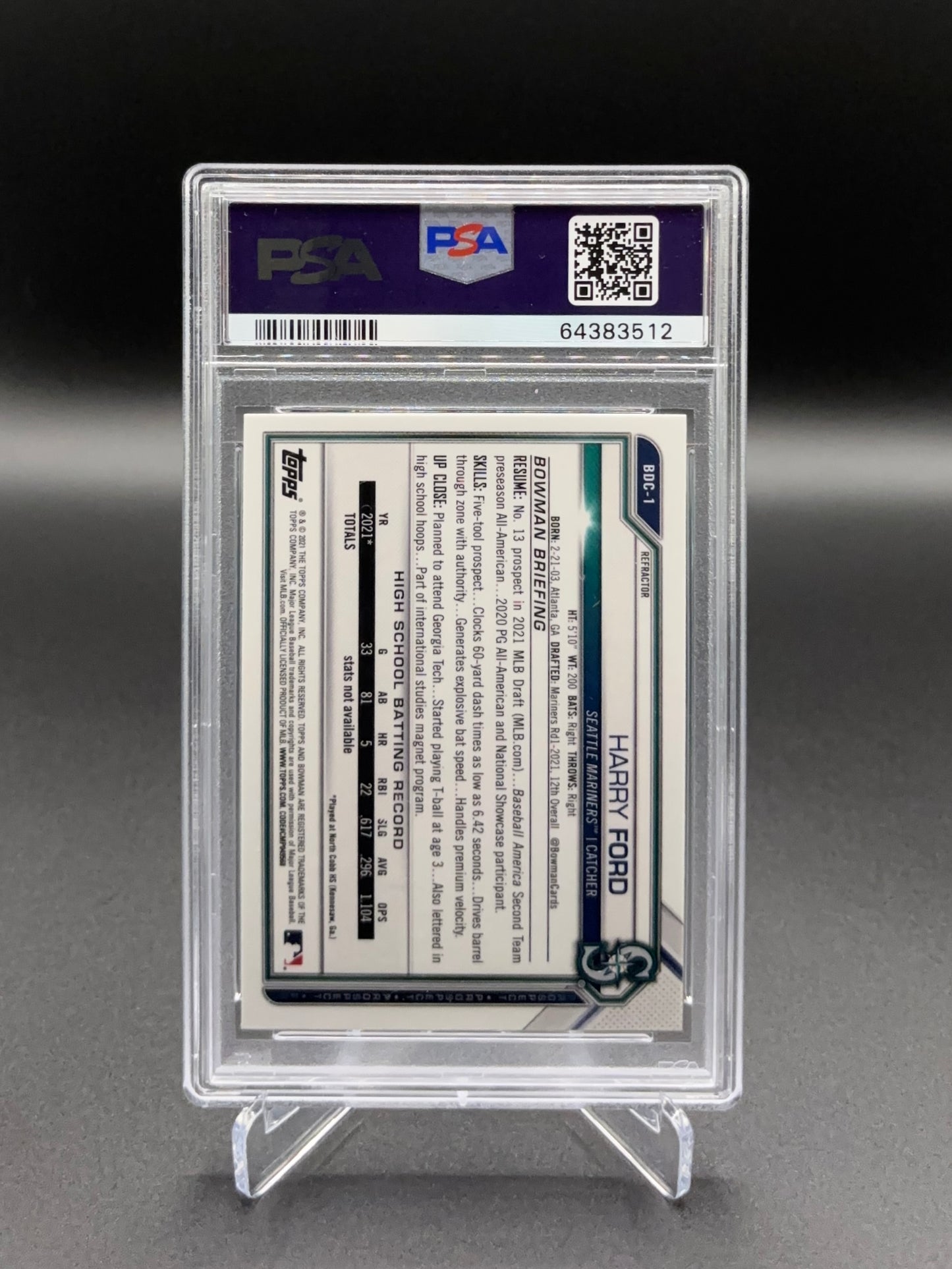 Harry Ford - 2021 Bowman Draft Chrome Refractor #BDC1 PSA 10 GEM MINT