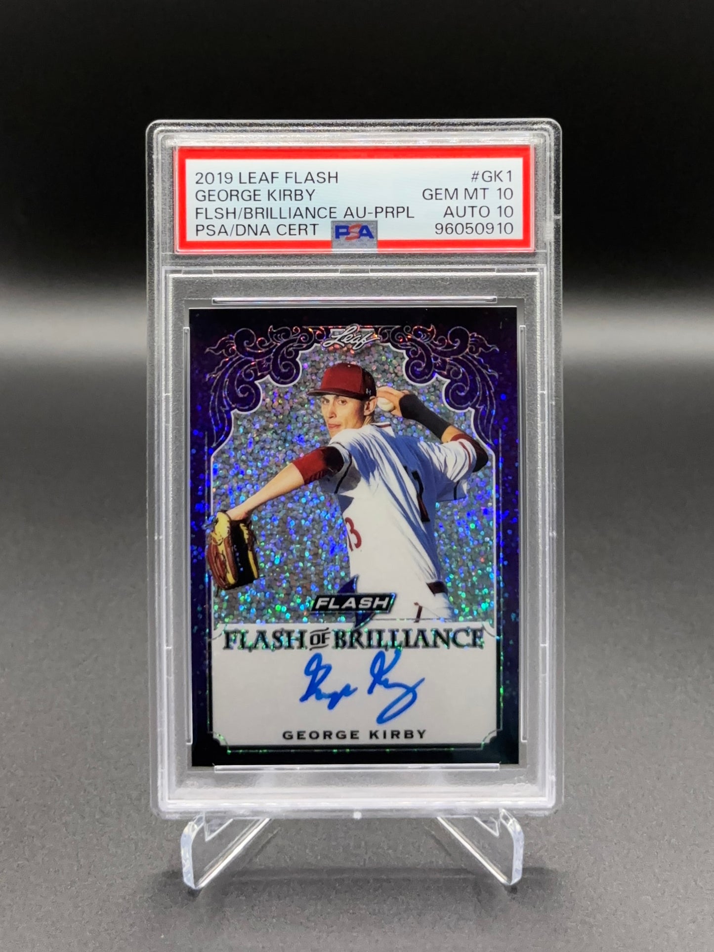 George Kirby - 2019 Leaf Flash Flash of Brilliance Purple Auto /25 PSA 10 (Auto 10)