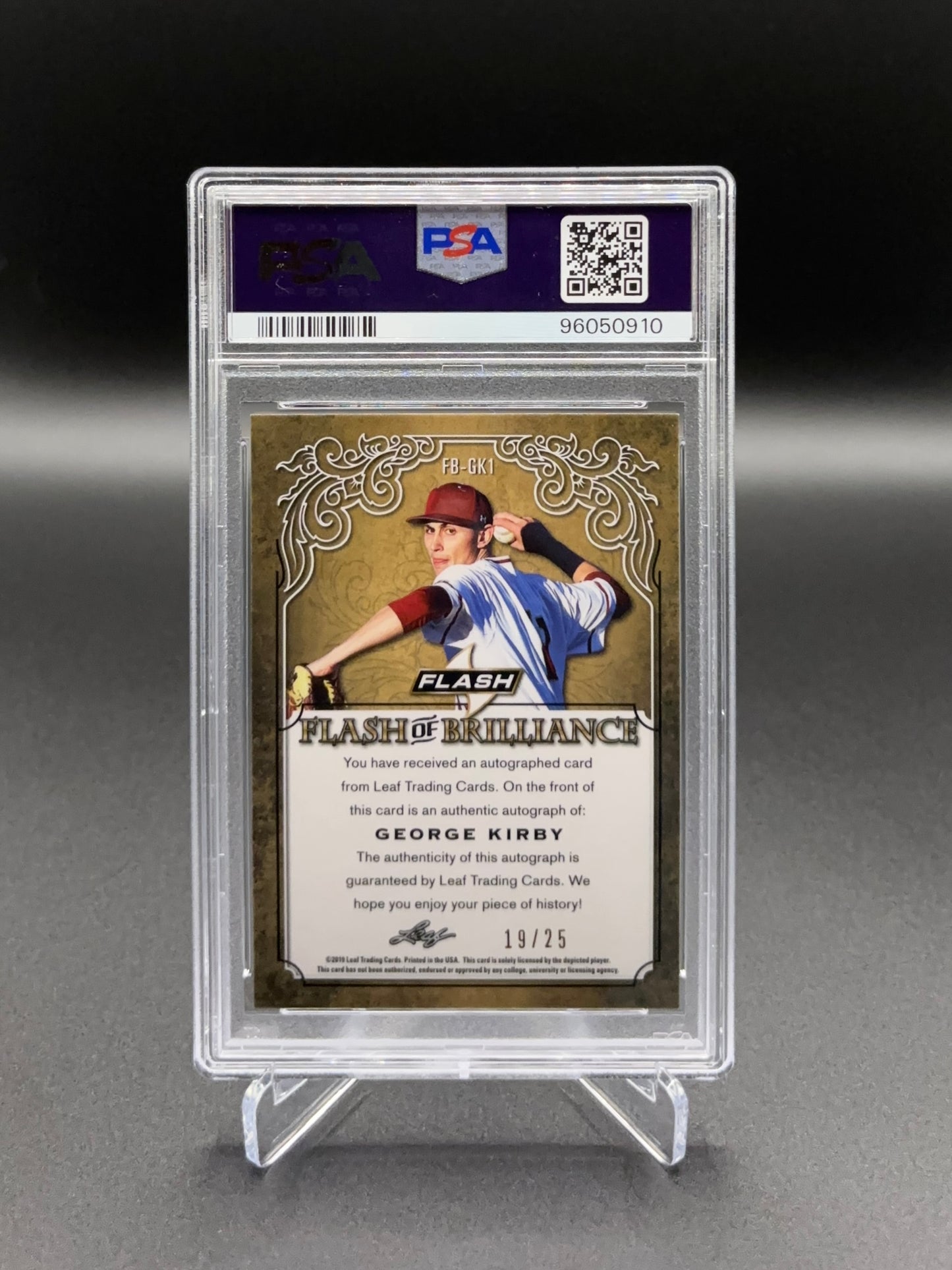George Kirby - 2019 Leaf Flash Flash of Brilliance Purple Auto /25 PSA 10 (Auto 10)