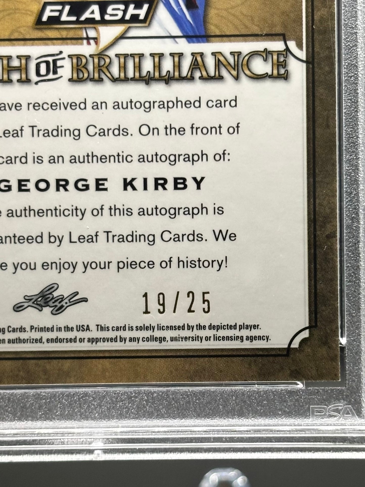 George Kirby - 2019 Leaf Flash Flash of Brilliance Purple Auto /25 PSA 10 (Auto 10)