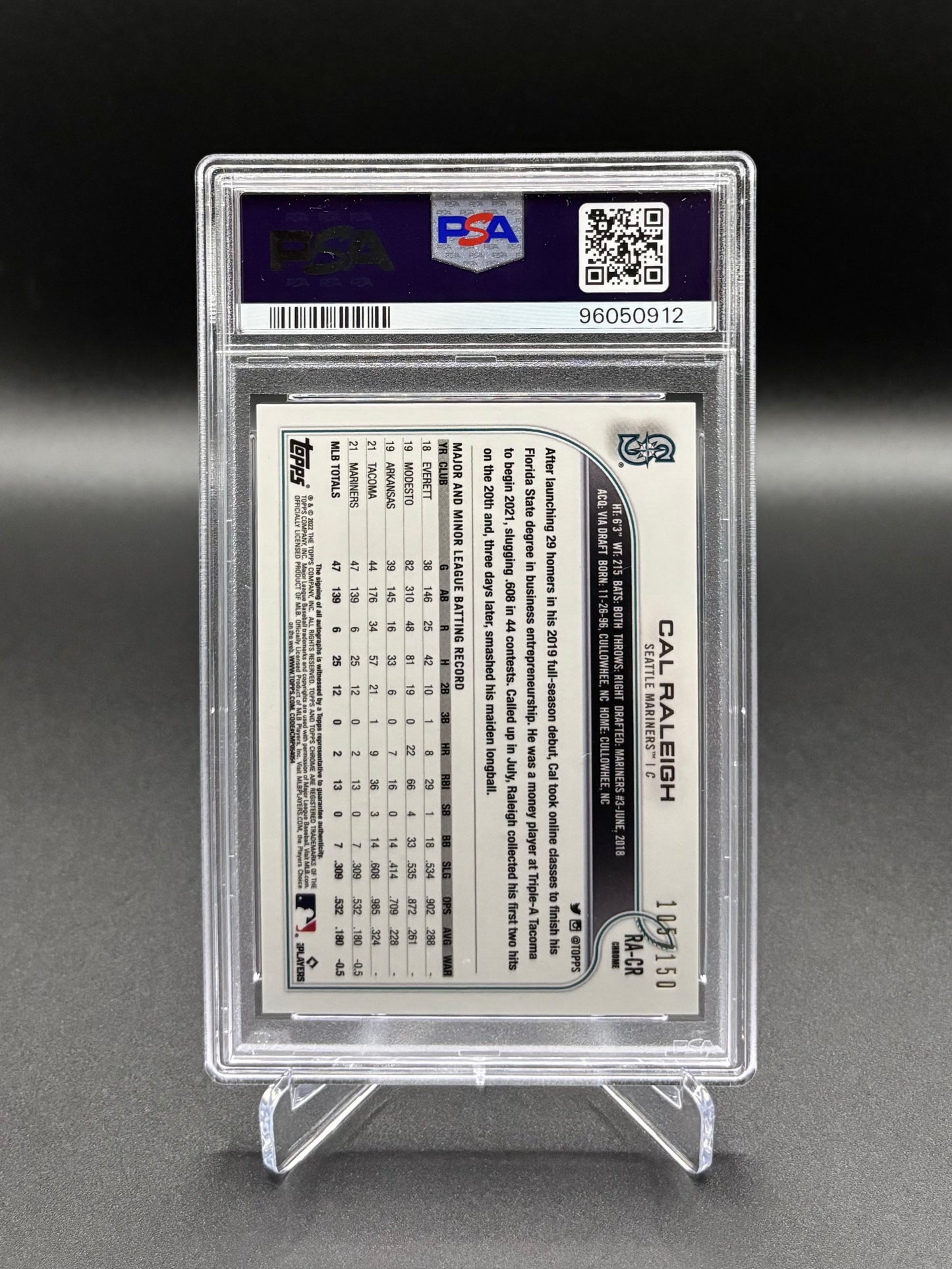 Cal Raleigh - 2022 Topps Chrome Blue RayWave Auto /150 PSA 10 GEM MT