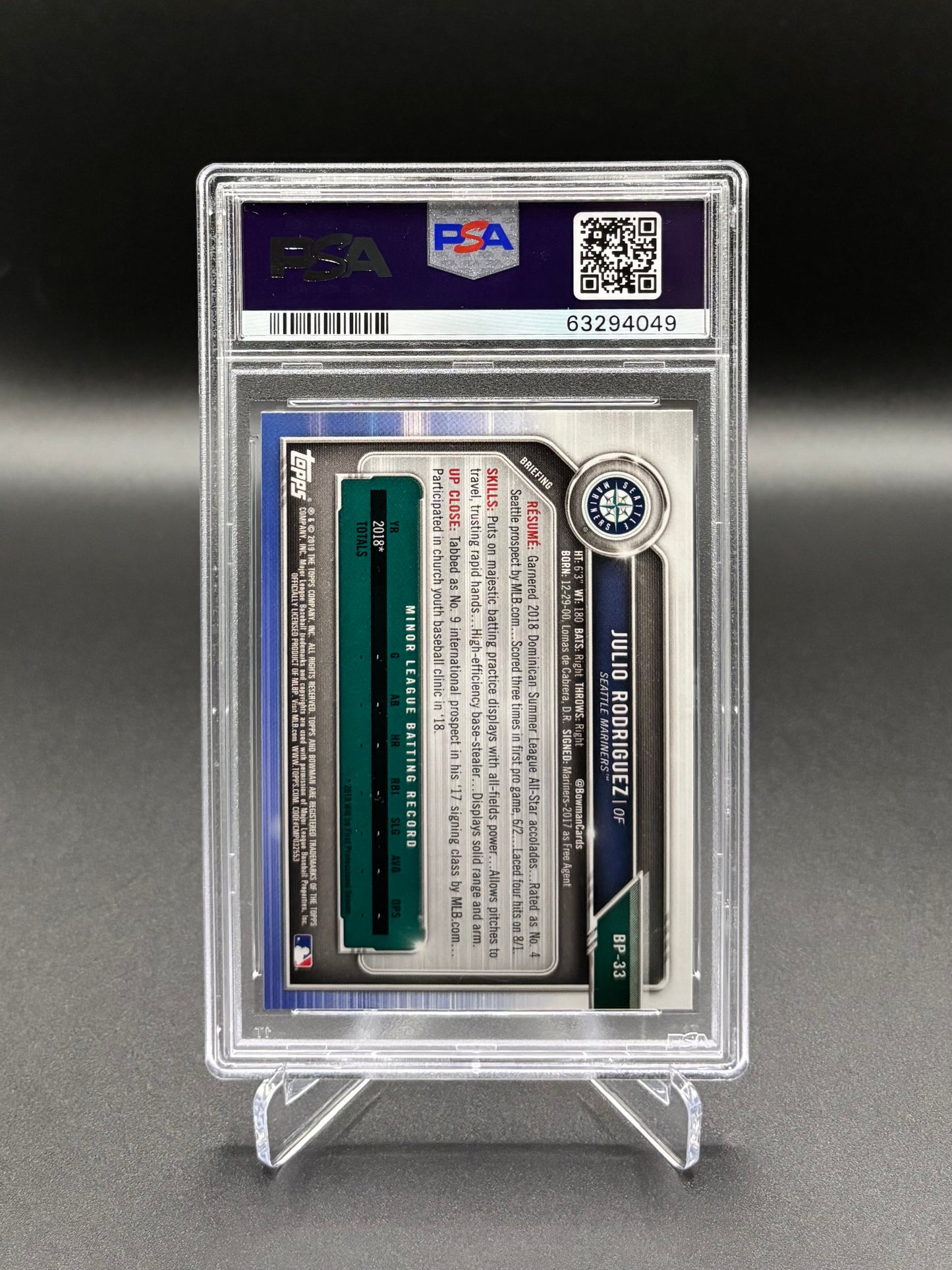 Julio Rodriguez - 2019 Bowman #BP33 Paper Prospects PSA 10 GEM MT