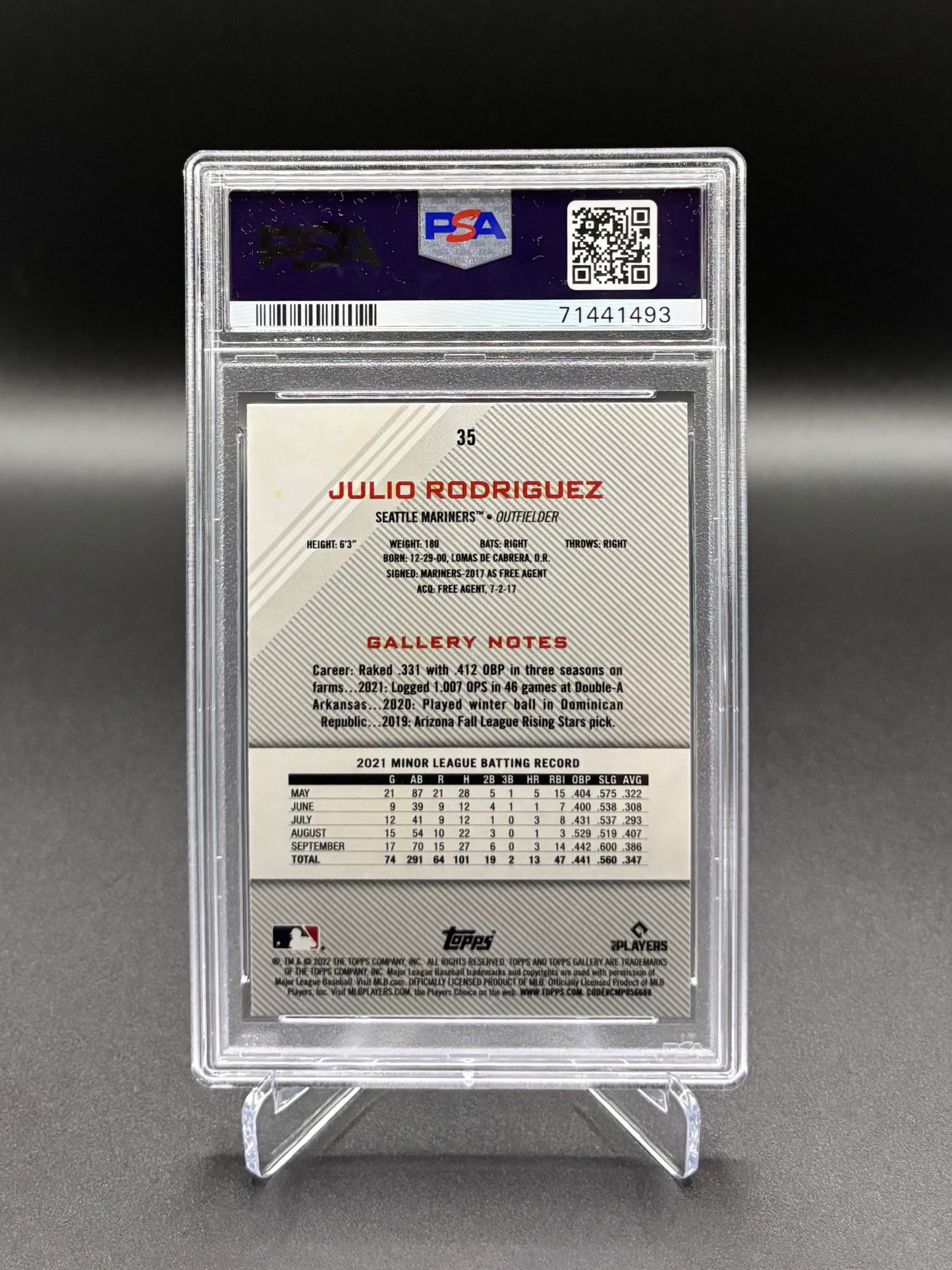 Julio Rodriguez - 2022 Topps Gallery Rookie Card #35 PSA 10 Gem Mint Mariners