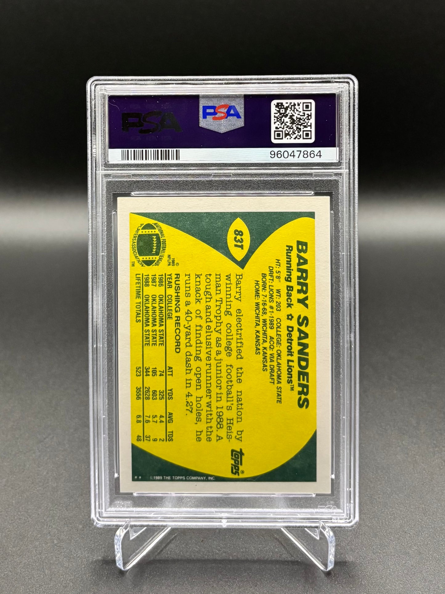 Barry Sanders - 1989 Topps Traded #83T Rookie Card – PSA 8 NM-MT