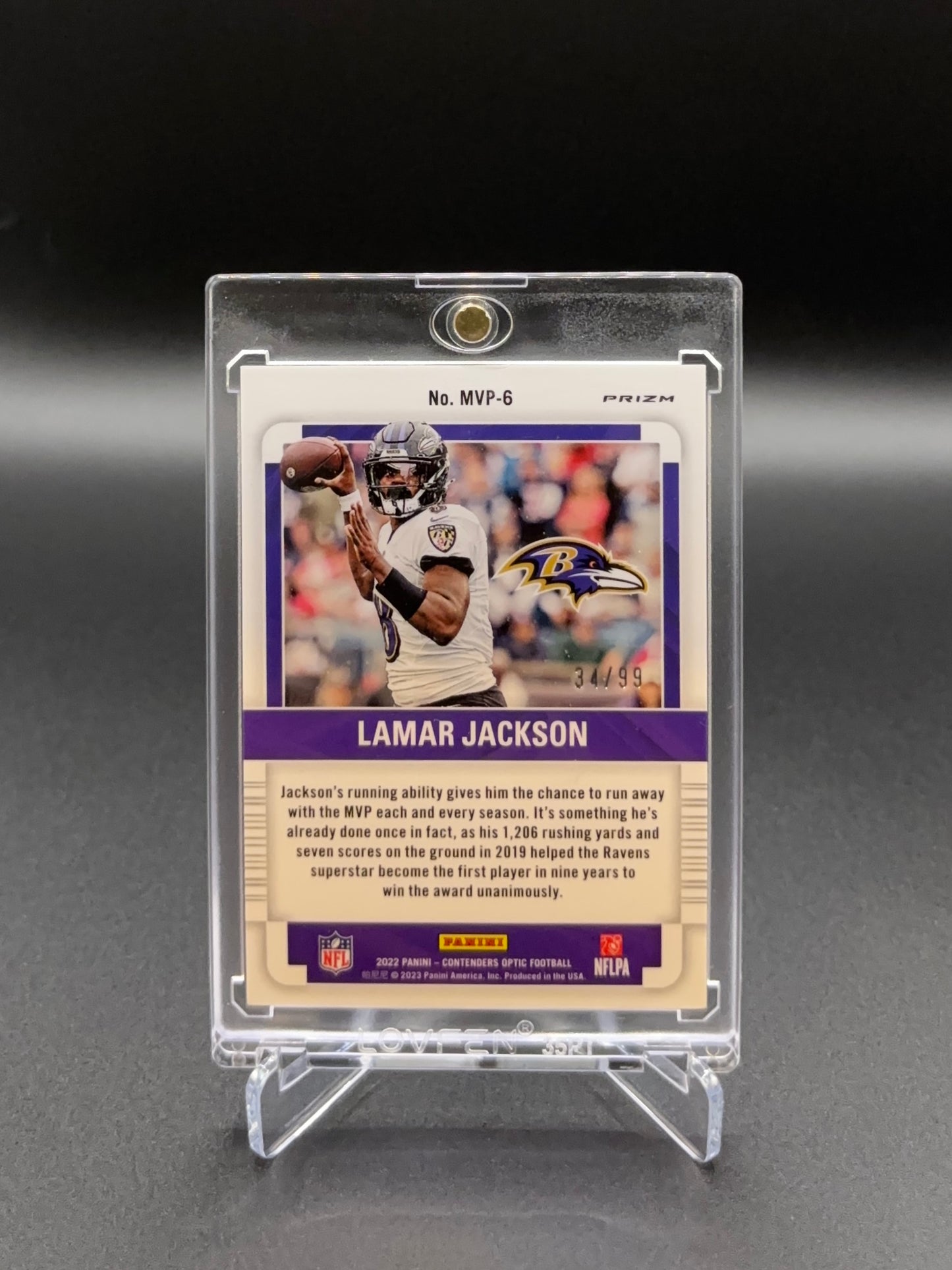 Lamar Jackson - 2022 Panini Contenders Optic MVP Contenders Blue Prizm #MVP-6 34/99