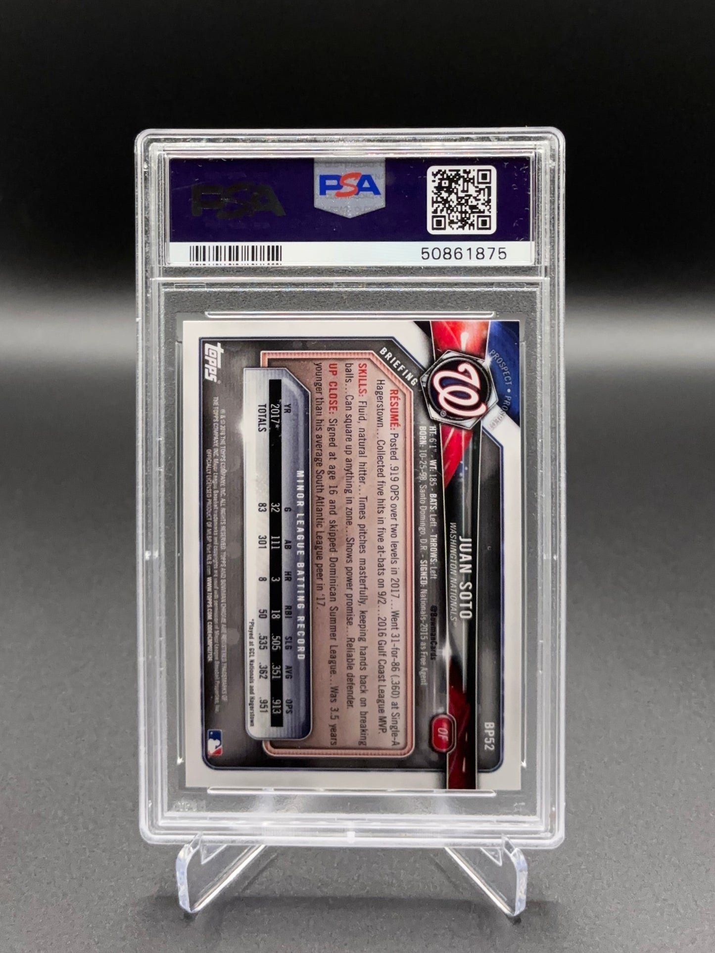 Juan Soto - 2018 Bowman Paper Prospects #BP52 – PSA 10 GEM MINT