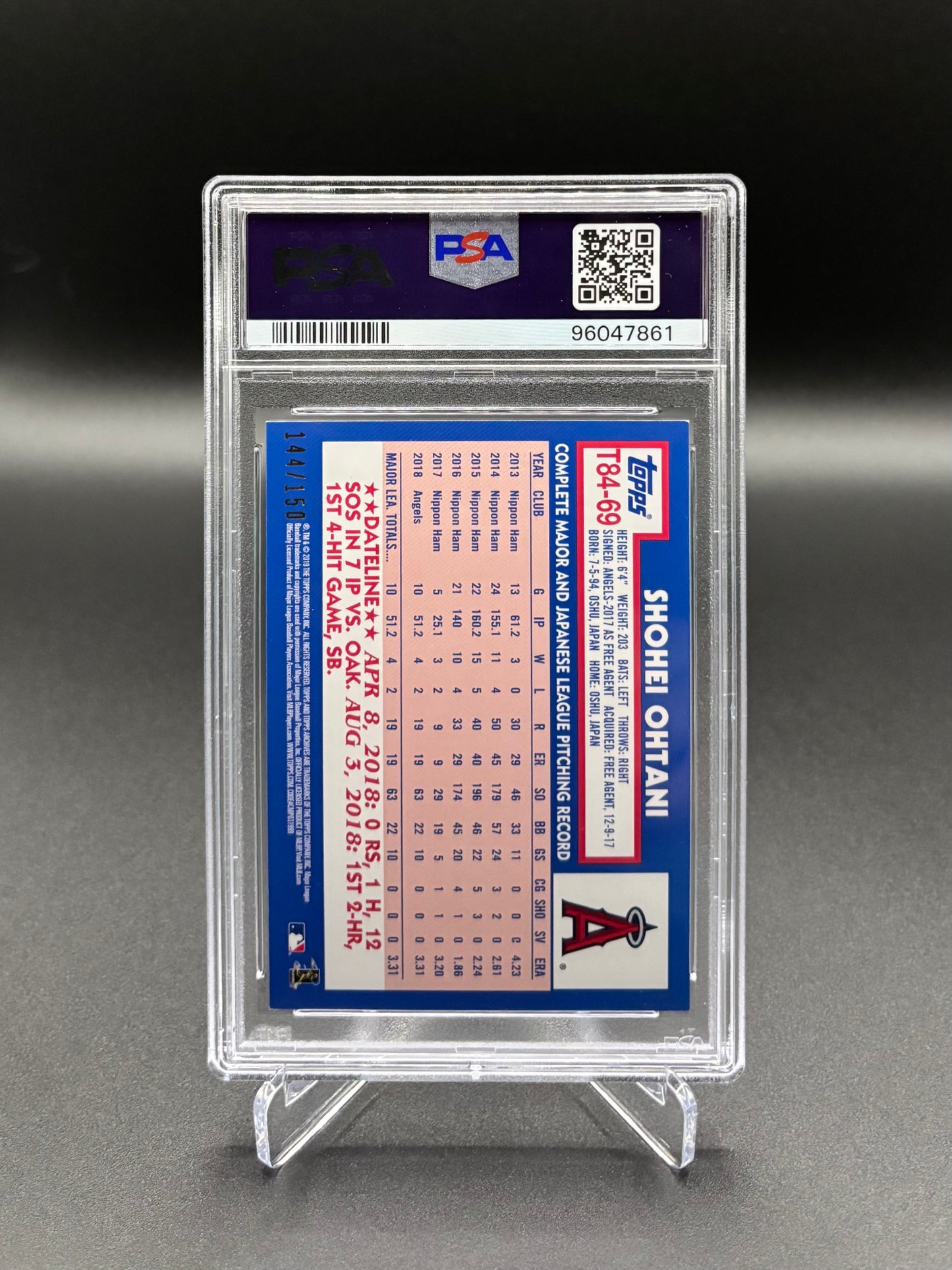 Shohei Ohtani - 2019 Topps ’84 Topps Baseball 150th Anniversary #T84-69 144/150 PSA 9 Mint