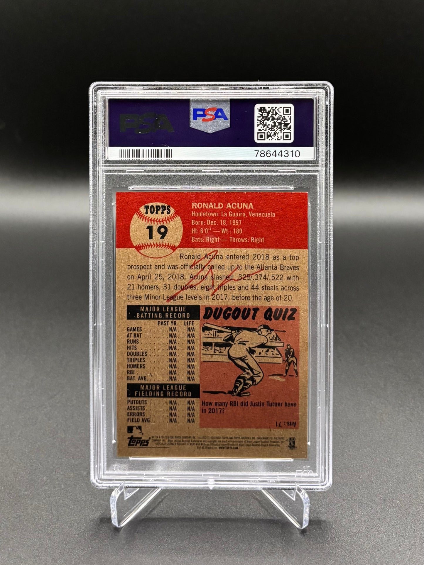 Ronald Acuña Jr. - 2018 Topps Living #19 PSA 10 GEM MT Rookie Card – Atlanta Braves