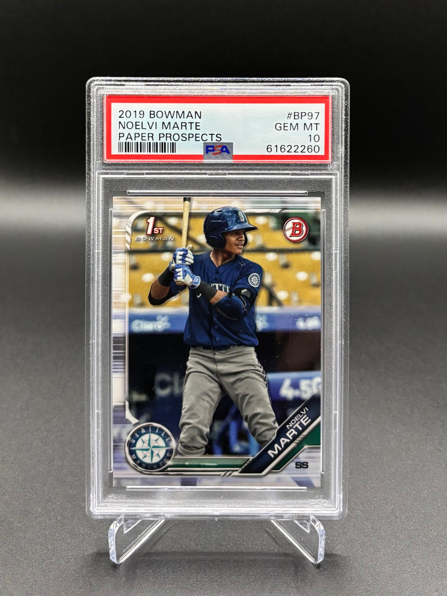 Noelvi Marte - 2019 Bowman #BP97 Paper Prospects – PSA 10 GEM MT Rookie Mariners